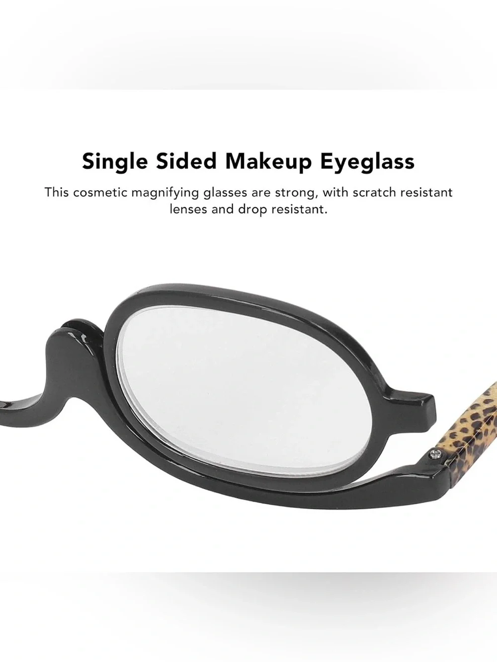 Magnified +250 Single-Sided Makeup Eyeglasses  Black Frame, Leopard Temples